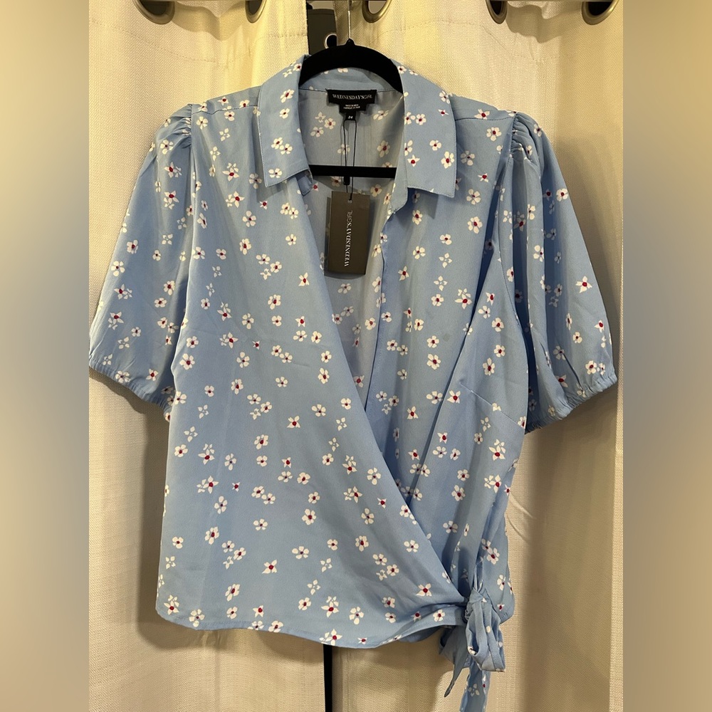 NEW blue crop tie blouse plus size